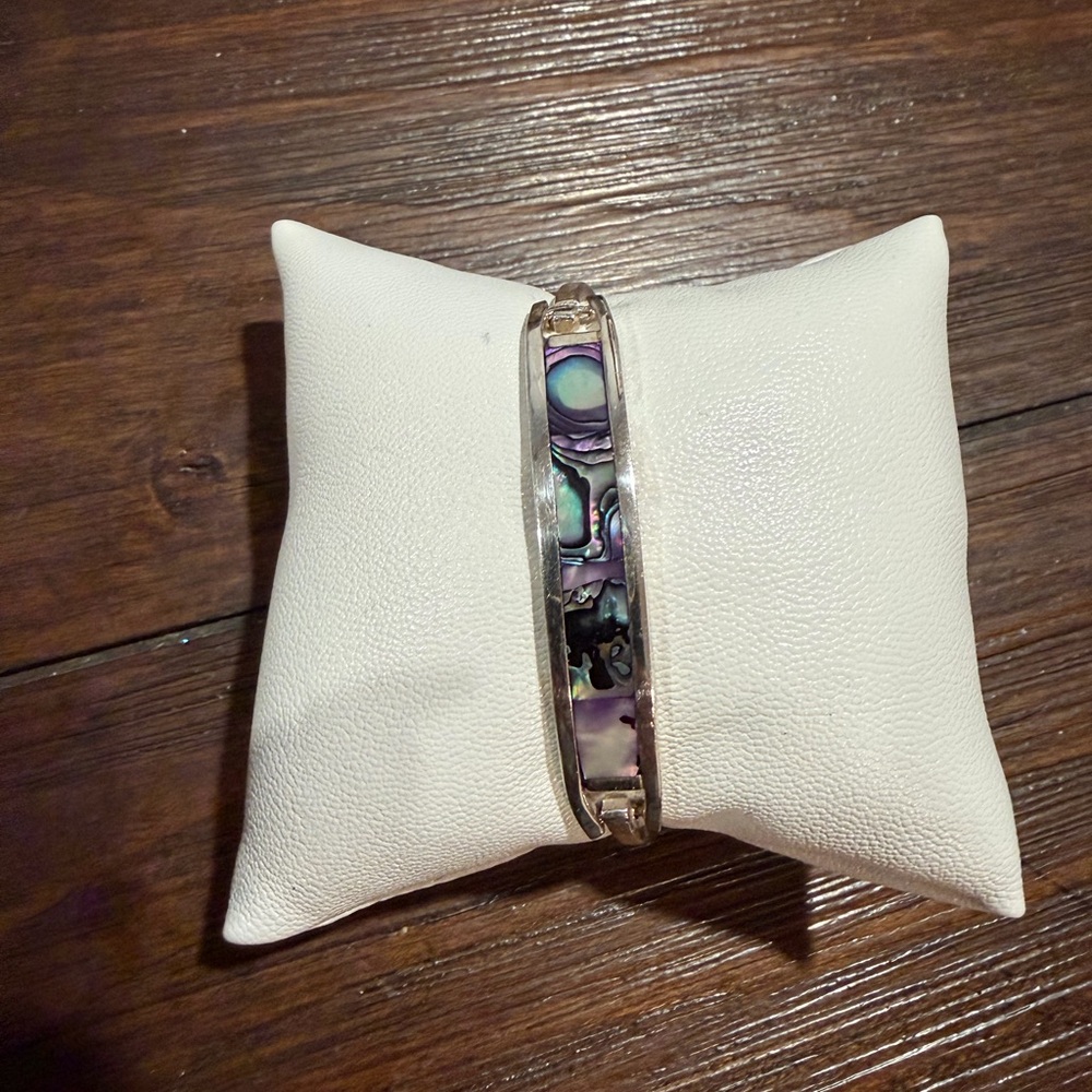 Vintage Mexican Alpaca Silver Abalone Bangle Bracelet